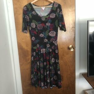 Lularoe Nicole Dress Black with Florals EUC
